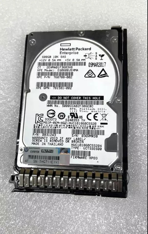 781577-001 HPE 600GB 12G SAS 10K 2.5" SFF SC HD RENEW OPEN|365681890999
