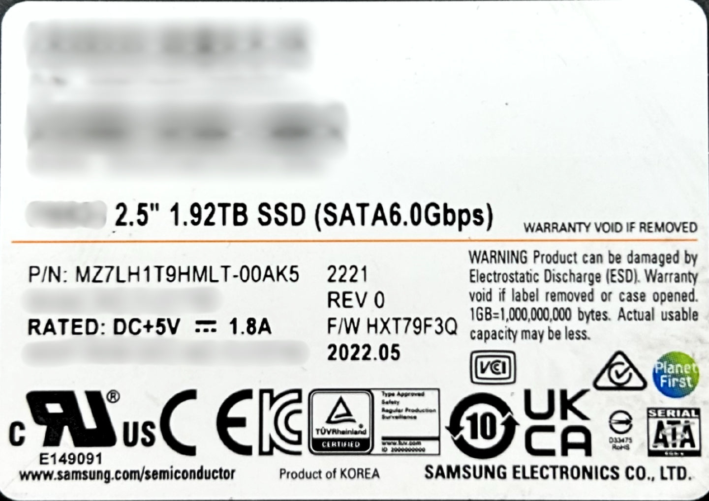 Samsung MZ7LH1T9HMLT-00AK5 1.92TB SSD 2.5 SATA PM883 6Gb/s