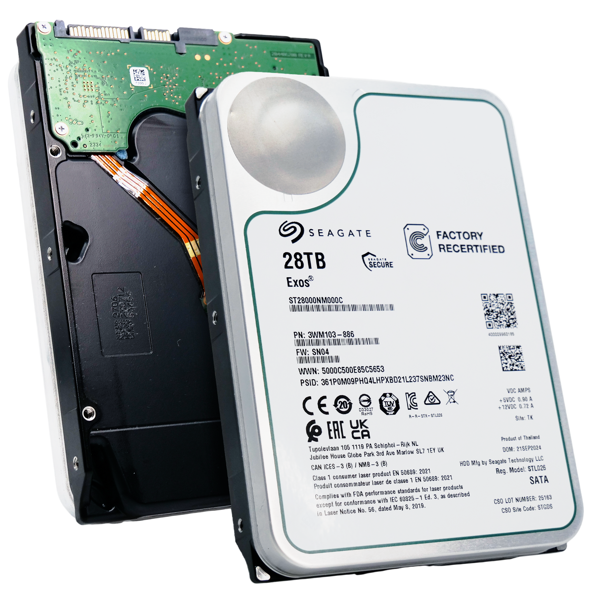 Seagate Exos ST28000NM000C 28TB 7.2K RPM SATA 6Gb/s 512e CMR 3.5in Recertified Hard Drive
