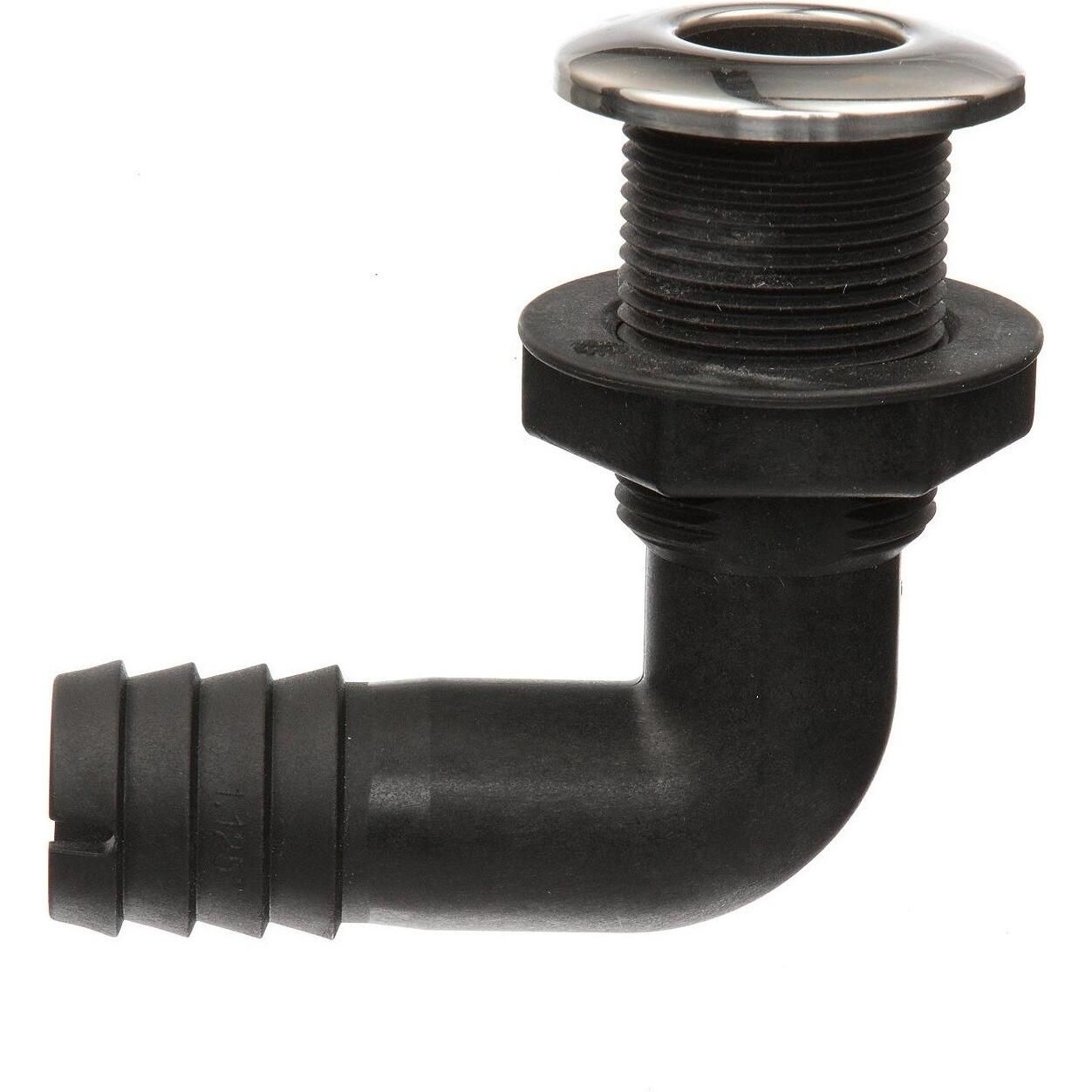 Seachoice 50-18561 90-Degree Thru-Hull Connector, Fits 1-1/8 In. ID Hose, 1-3/8 In. Max Hull