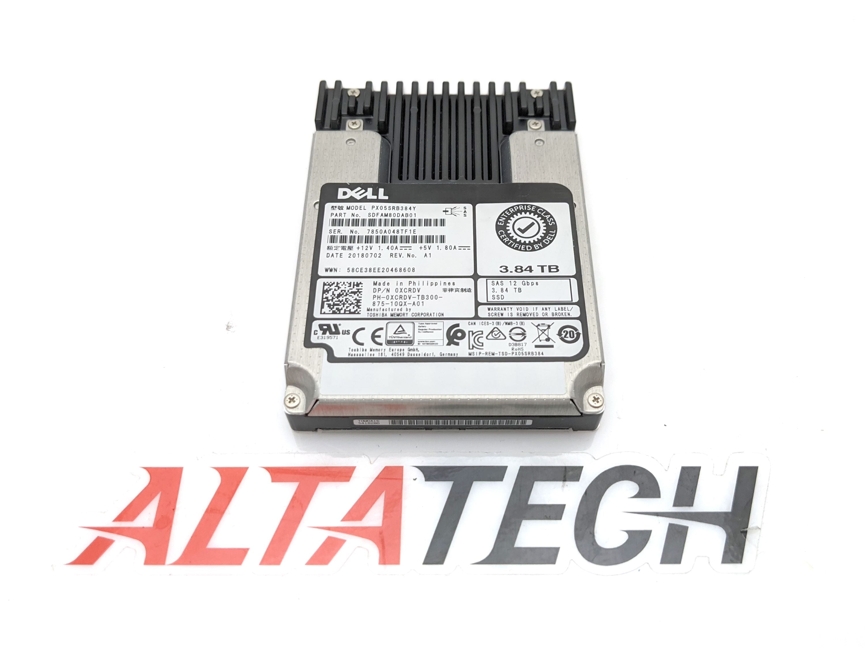 Toshiba PX05SRB384Y Toshiba PX05SRB384Y 3.84TB SSD SAS 2.5 12G RI Solid State Drive SDFAM80DAB01 PN XCRDV, Used