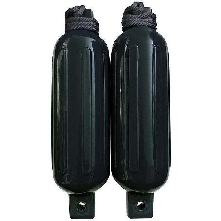 Seachoice DE77206S Black Twin Eye Ribbed Fender Kit, (2) 5.5" x 20" Fenders and (2) 3/8" x 5' Fender Lines