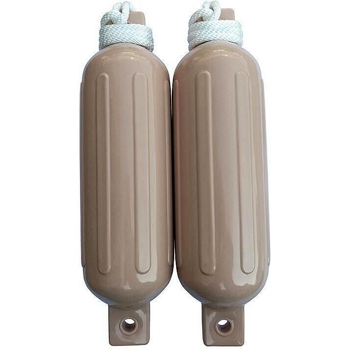 Seachoice DE77234S Tan Twin Eye Ribbed Fender Kit, (2) 6.5" x 23" Fenders and (2) 3/8" x 5' Fender Lines