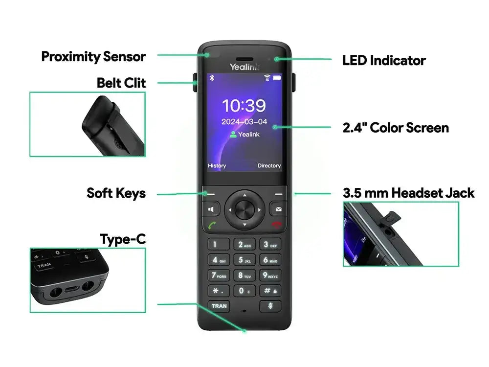 Yealink AX83H Wi-Fi 6 Cordless IP Phone | Dual-Band, Bluetooth 5.0, 4 SIP - 1301013 - New