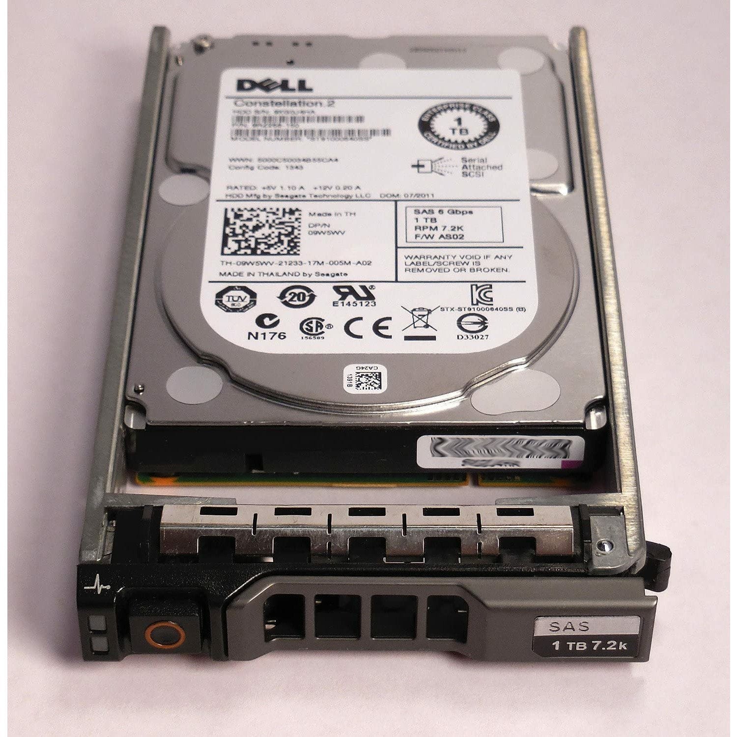 9W5WV - DELL ENTERPRISE CLASS 1TB 7.2K SAS 2.5" 6Gbps HDD W/G176J TRAY/CADDIE ST91000640SS - Compatible with the following systems PowerEdge M610, M610x, M710, M710HD, R320, R420, R610, R710, R715, R810, R815, R820, R910, T610, T710, and PowerVault MD1120 - MFerraz Tecnologia