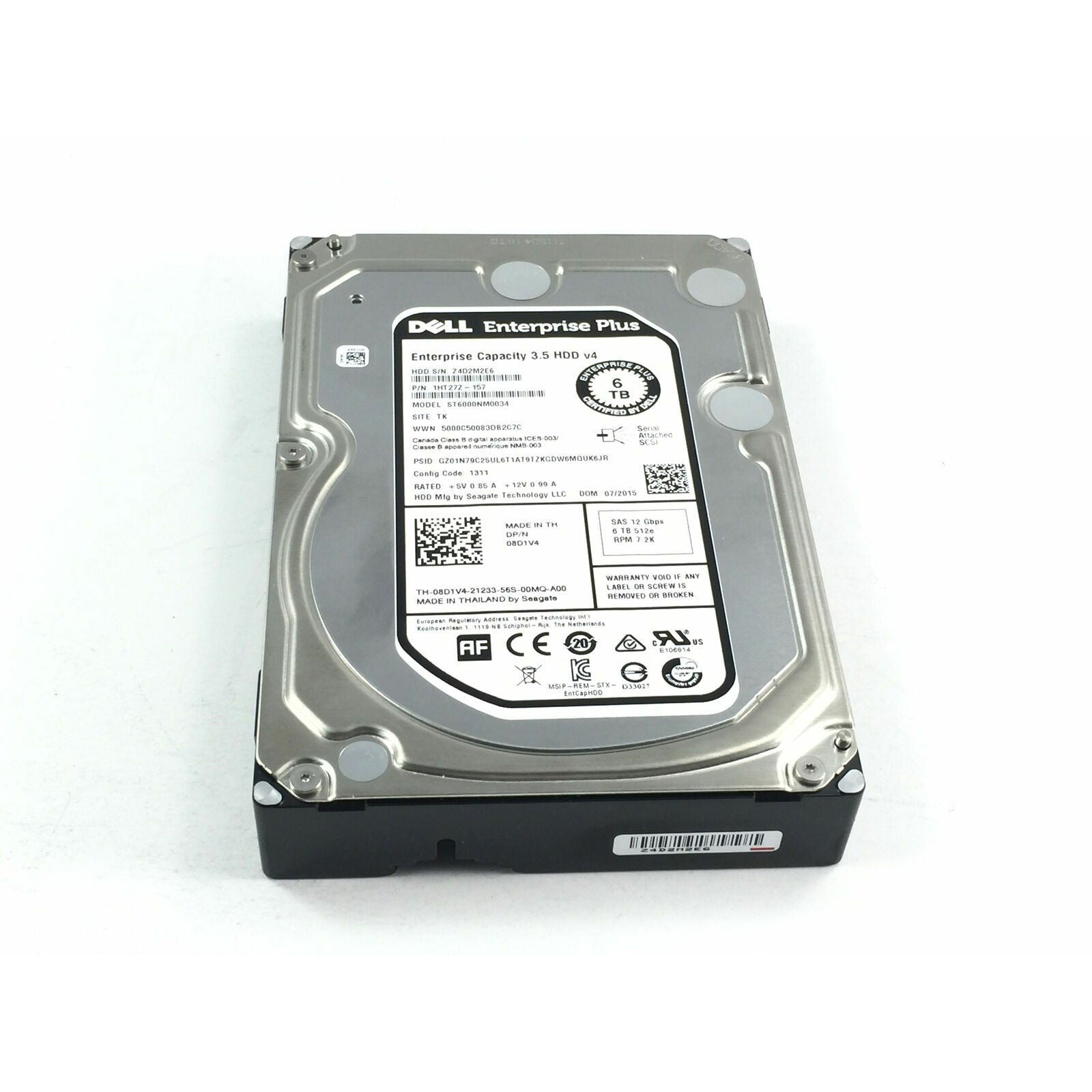 8D1V4 DELL ENTERPRISE 6TB 7.2K 12GBPS SAS 3.5'' HARD DRIVE ST6000NM0034 - AloinfoUSA