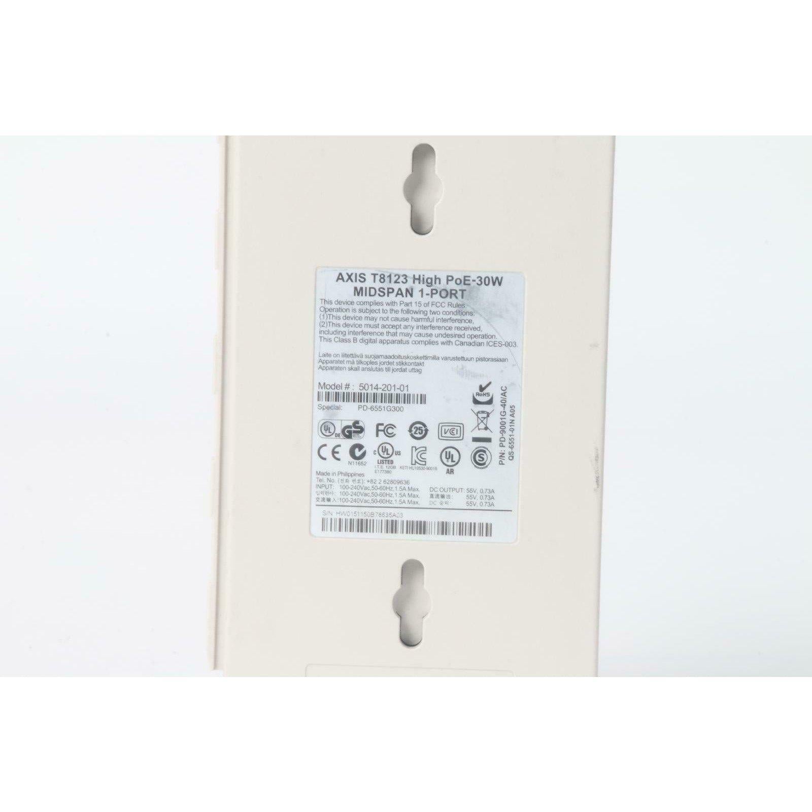 Axis 5014-201-01 T8123 High Poe-30w Midspan 1-Port Networking Power Injector - AloinfoUSA