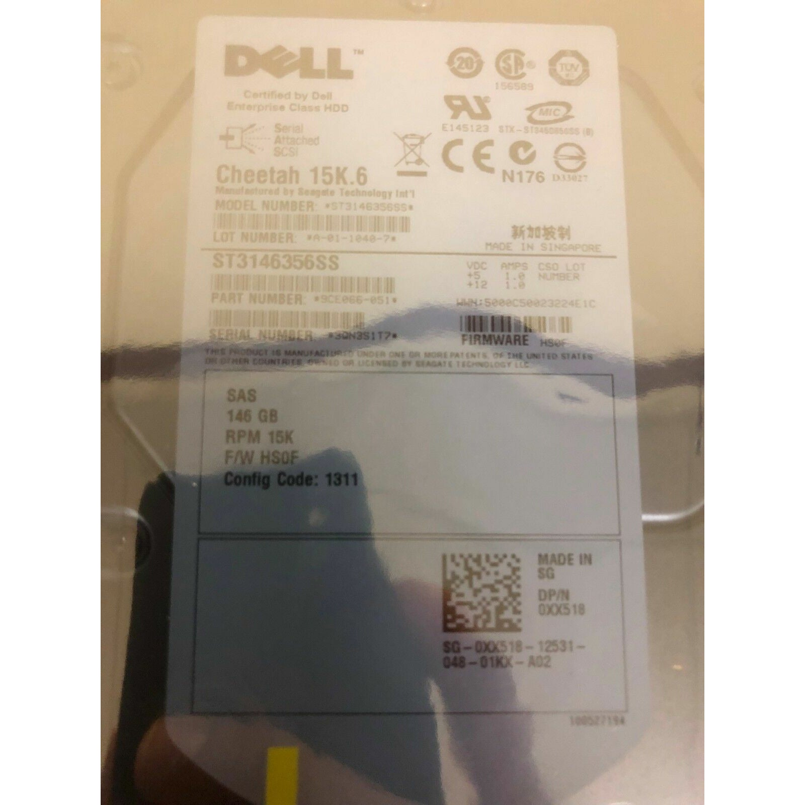 DELL 9CE066-051 Cheetah 15K.6 SAS 146 GB 3.5 " HDD Server Hard Drive - AloinfoUSA
