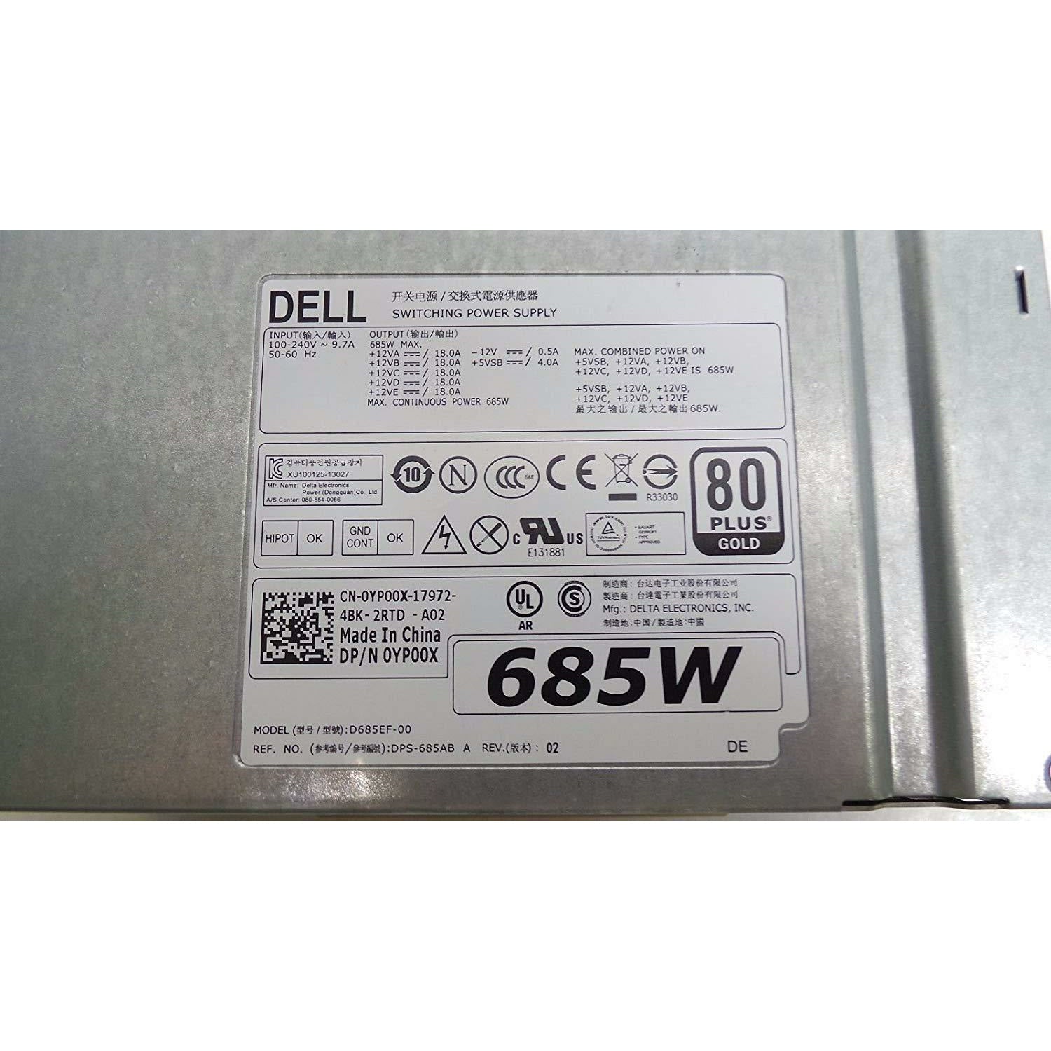 Dell PWR SPLY 685W EPA DLTA, YP00X 0vdy4n d685ef-01 dps-685ab-1 a - AloinfoUSA