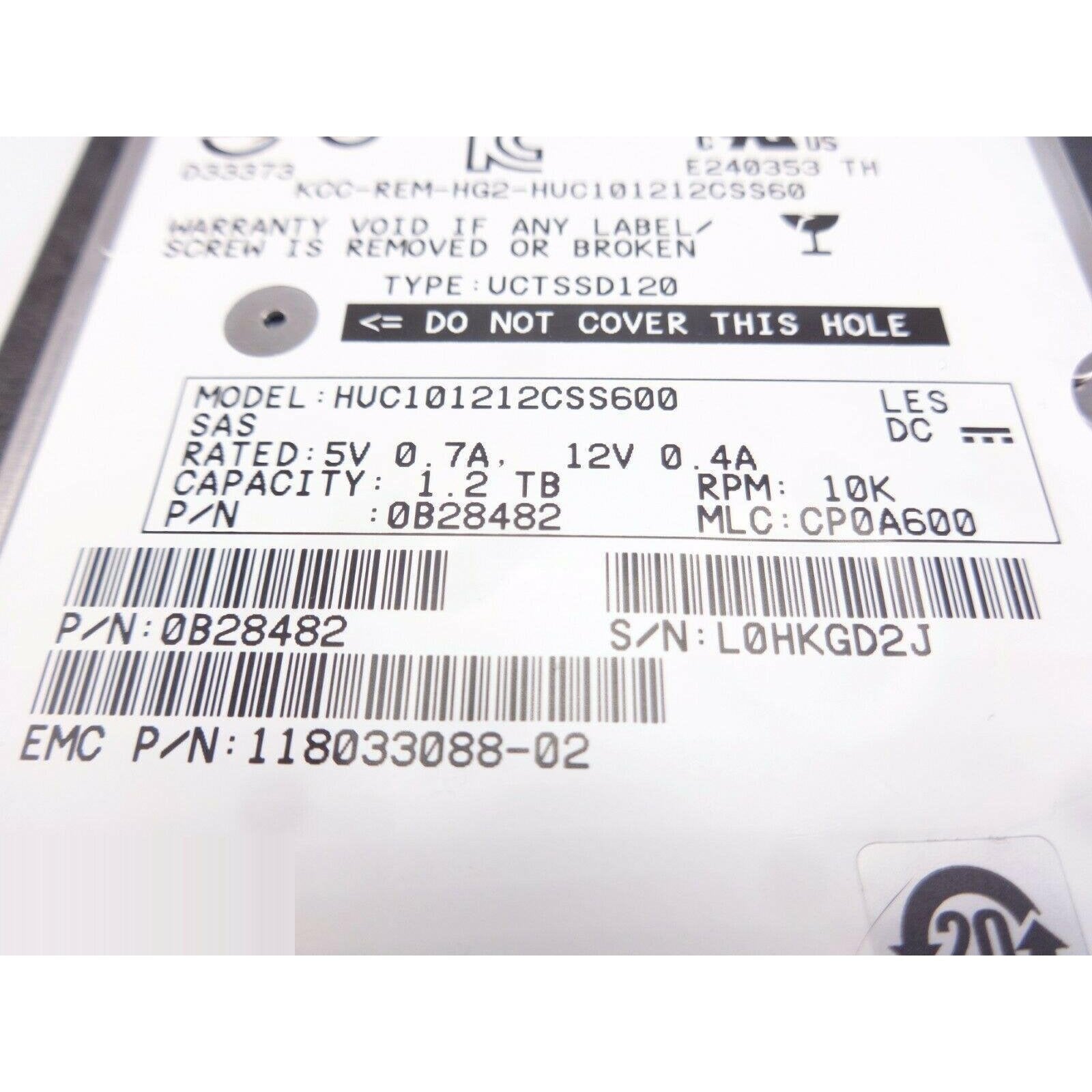 EMC 118033088-02 1.2TB 10K 6Gbps 2.5" SAS Small Form Factor Hard Drive with tray-FoxTI