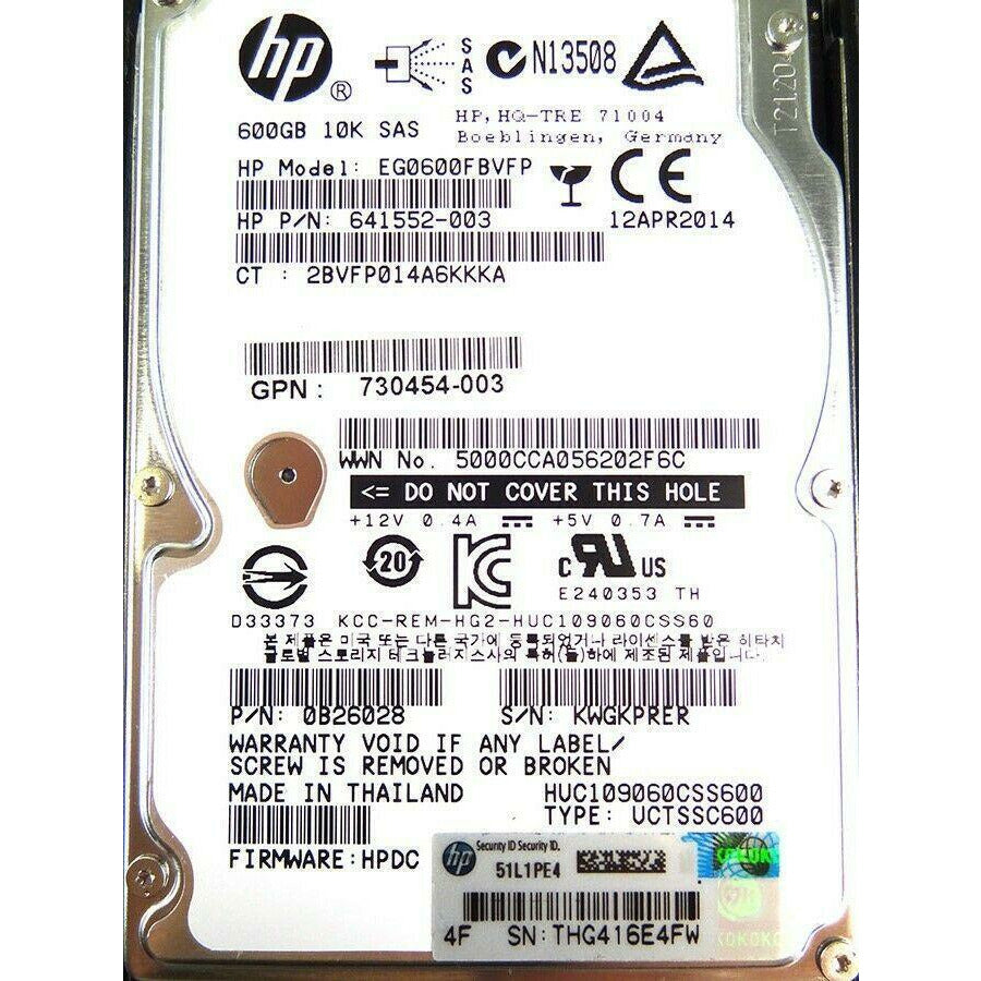 HP C8S58A MSA 600GB 6G SAS 10K 2.5IN DP ED - 730702-001, 730454-003 887758469040 - AloinfoUSA