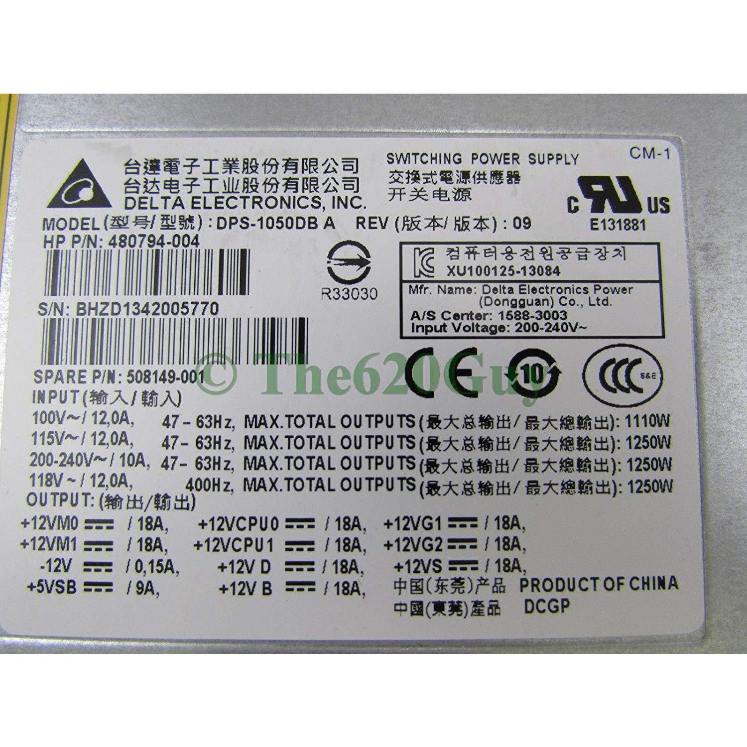 HP Z800 Workstation 1250W Switching Power Supply Delta DPS-1050DB 508149-001 - AloinfoUSA