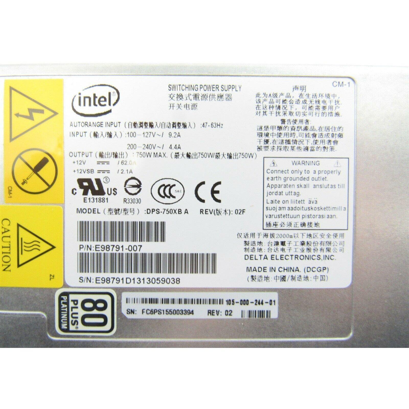 Intel DPS-750XB 750 Power Supply E98791-006 Delta emc 105-000-244 750W 709009935794 - AloinfoUSA