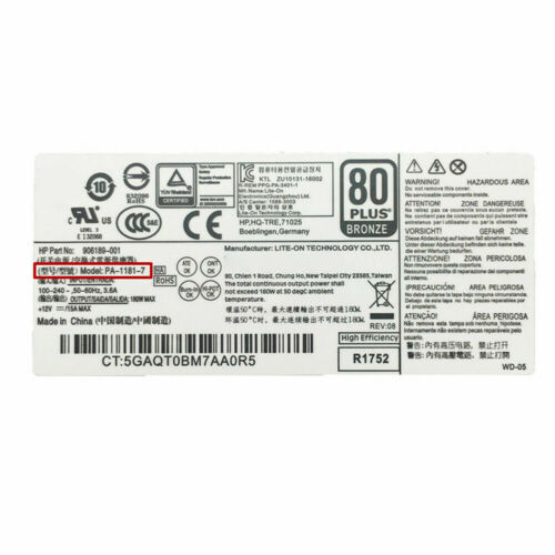 HP DPS-180AB-22 B 80 Plus Bronze 906189-003 ProDesk 400 G4 180W PSU 906189-001 fonte - MFerraz Tecnologia