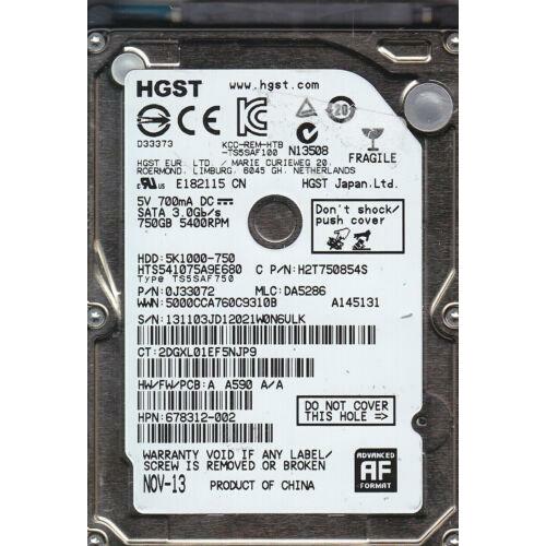 Disco HGST HTS541075A9E680 p/n: 0J33072 mlc: DA5286 750GB SATA HDD 7707 - MFerraz Tecnologia