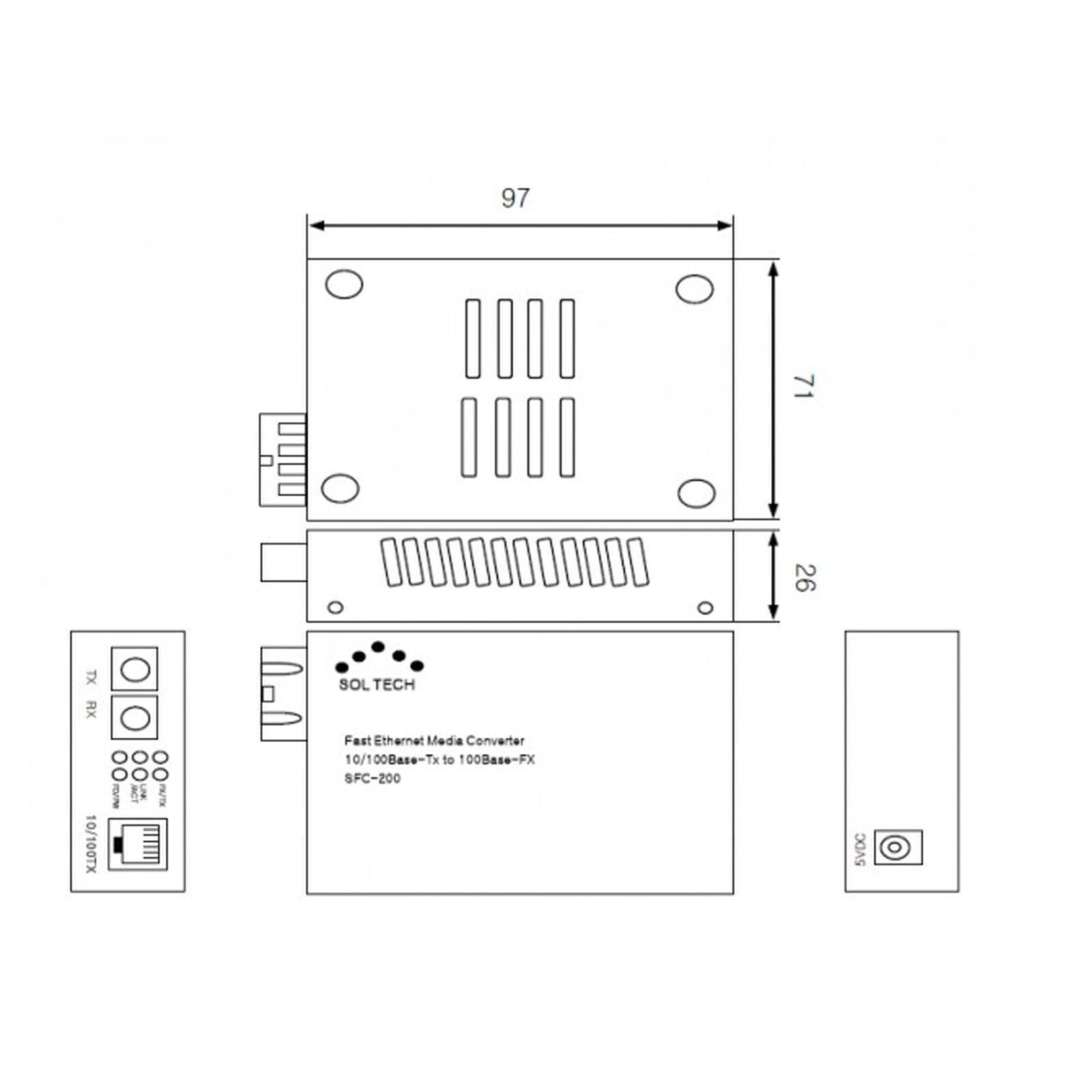 SOLTECH SFC200-SCM Fiber Optic Ethernet Converter Multi-mode 2km 1310nm SC Type-FoxTI