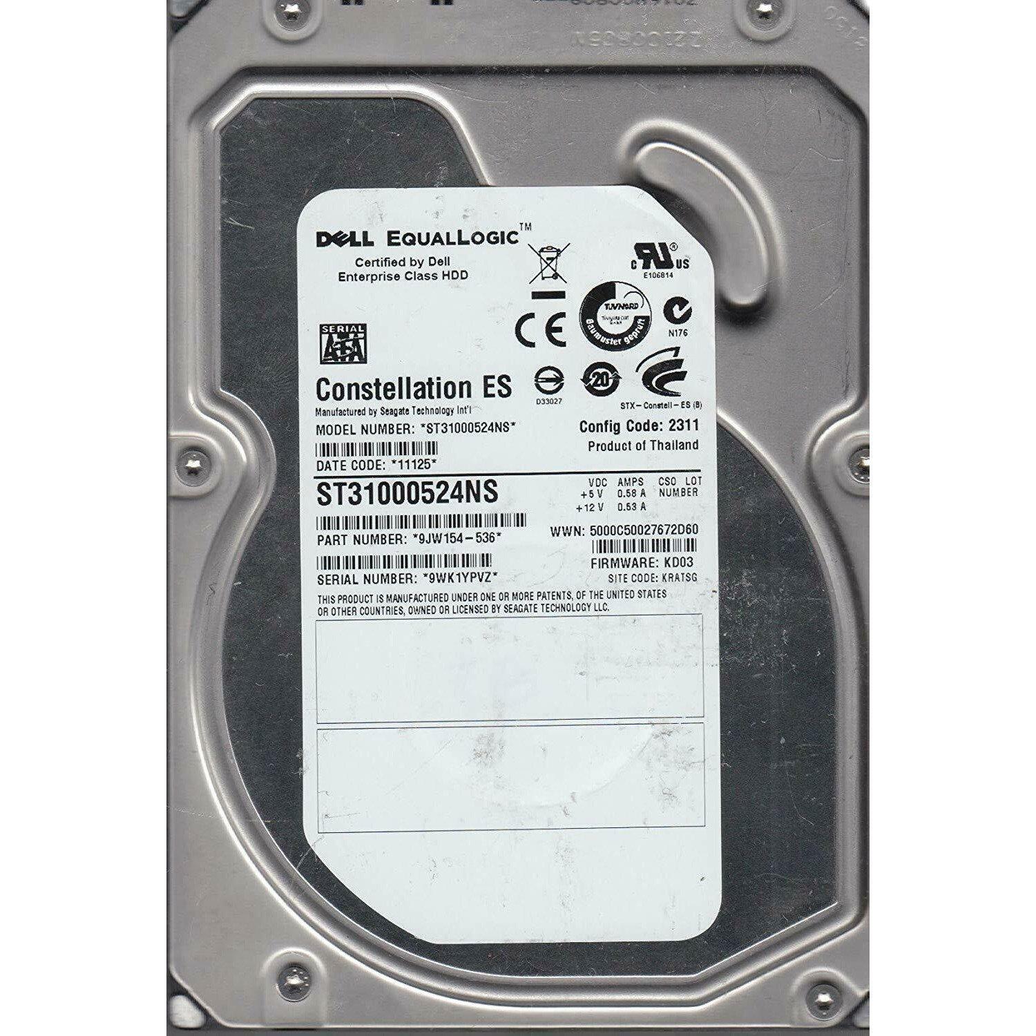 ST31000524NS, 9WK, KRATSG, PN 9JW154-536, FW KD03, Dell 1TB SATA 3.5 Hard Drive 763649027080 - AloinfoUSA