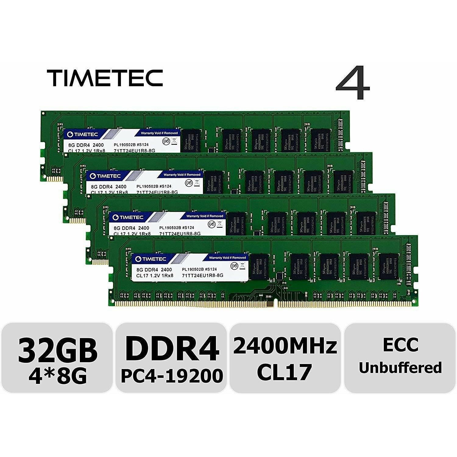 Timetec Hynix IC 32GB KIT (2x16GB) DDR4 2400MHz PC4-19200 Unbuffered ECC 1.2V CL17 2Rx8 Dual Rank 288 Pin UDIMM Server Memory RAM Module Upgrade (32GB KIT (2x16GB)) - AloinfoUSA