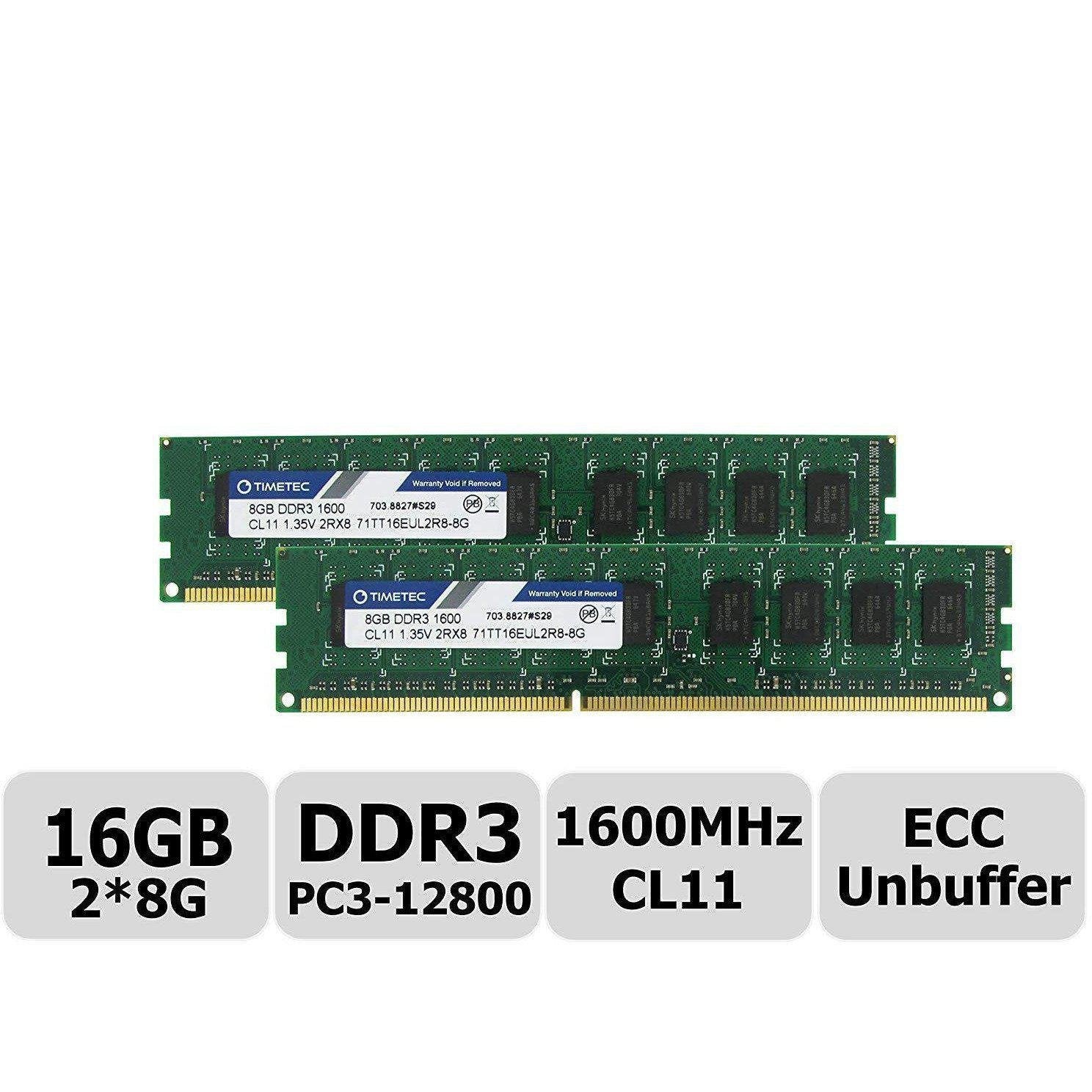 Timetec Hynix IC 8GB DDR3L 1600MHz PC3-12800 Unbuffered ECC 1.35V CL11 2Rx8 Dual Rank 240 Pin UDIMM Server Memory Ram Module Upgrade (8GB) - AloinfoUSA