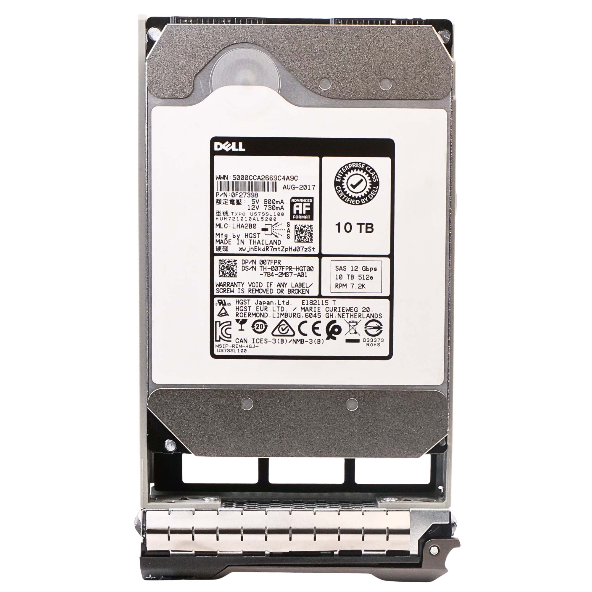 Dell G13 007FPR 10TB 7.2K RPM SAS 12Gb/s 512e 256 MB 3.5in Refurbished HDD