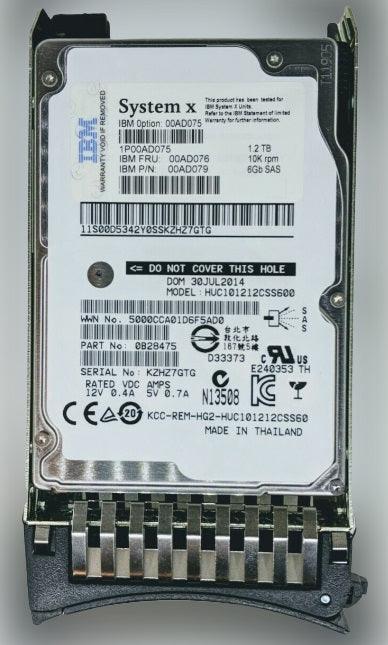 IBM 00AD075 1.2TB 2.5 inch 10K 6G SAS G2HS server hard drive