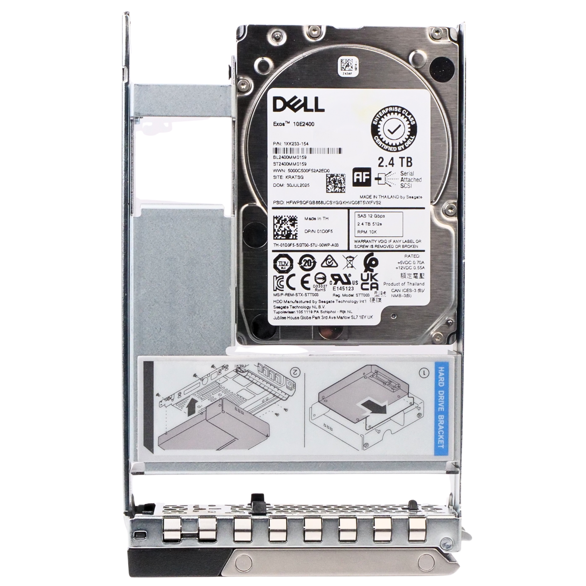 Dell G14 01D0F5 2.4TB 10K RPM SAS 12Gb/s 512e 256MB Hybrid 3.5in Refurbished HDD