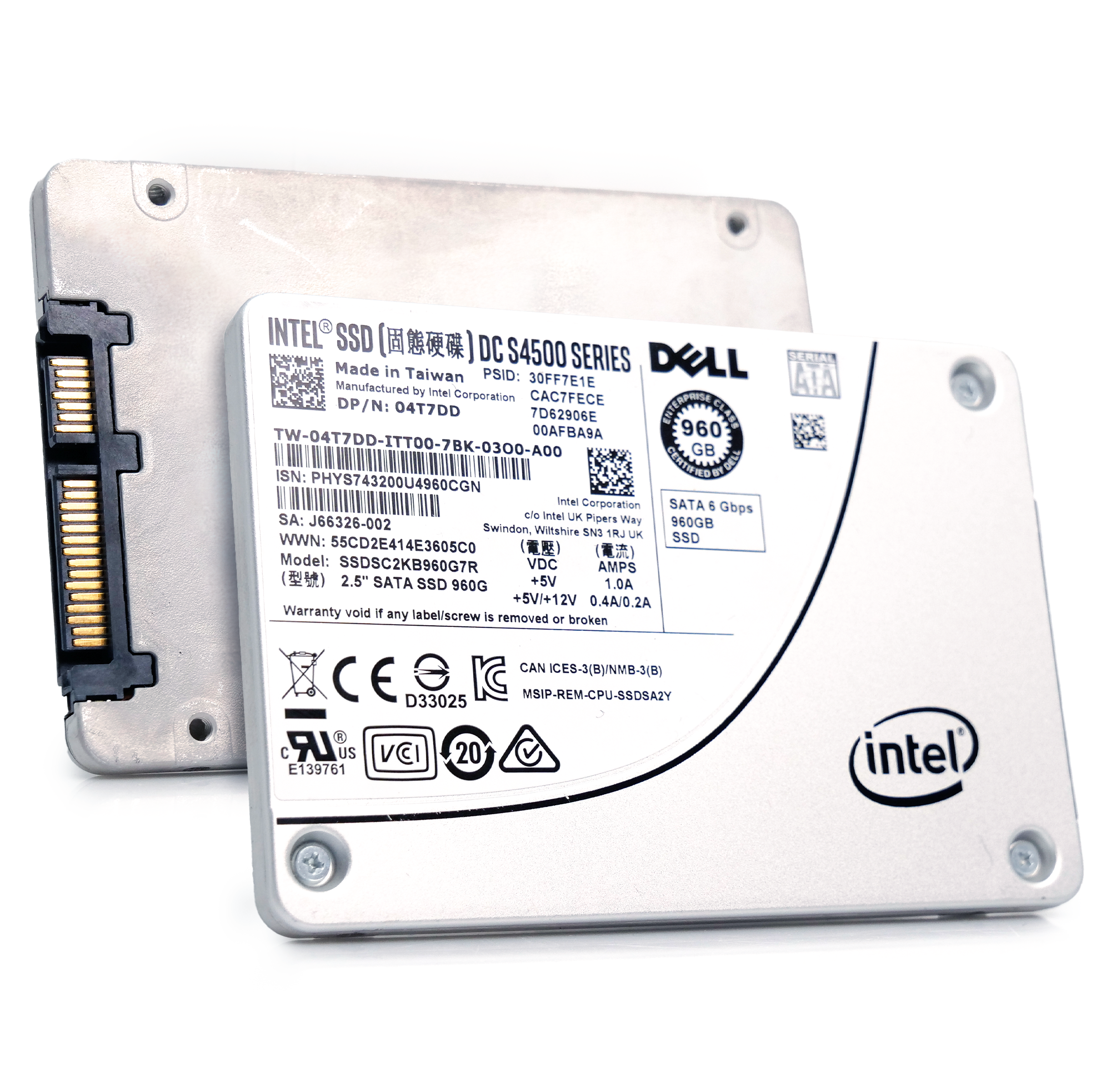 Intel/Dell SSDSC2KB960G7R 04T7DD 960GB 1 DWPD SATA 6Gb/s 3D TLC 2.5in Refurbished SSD