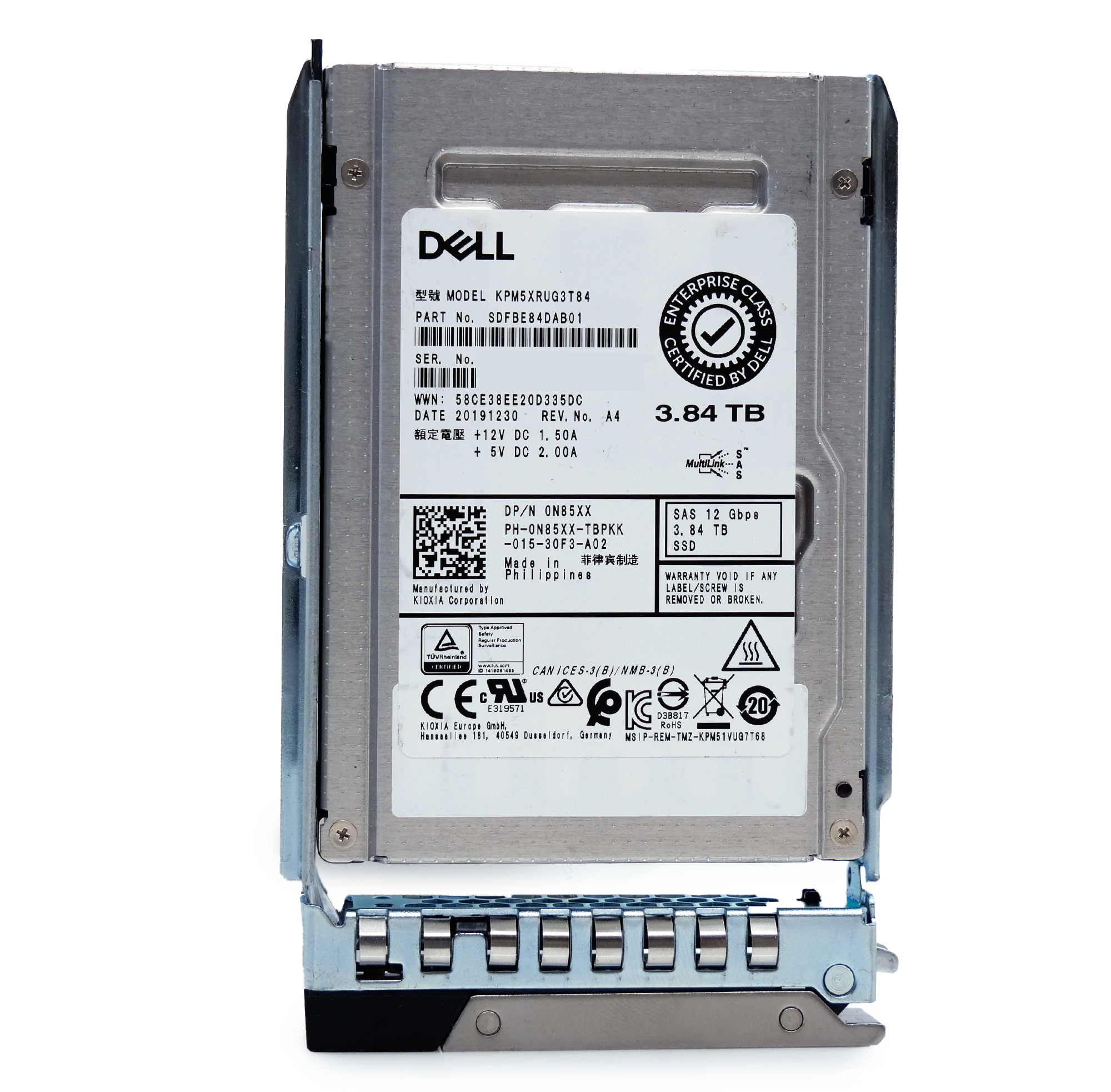 Dell G14 0N85XX 3.84TB 1 DWPD SAS-3 12Gb/s Read Intensive 3D TLC 2.5in Refurbished SSD