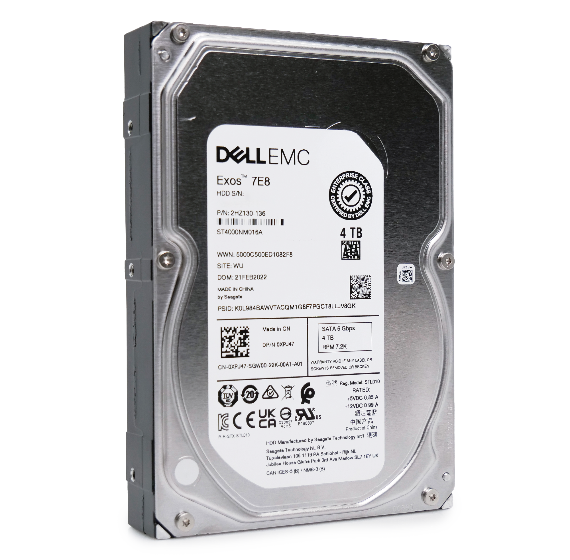 Seagate/Dell Exos 7E8 ST4000NM016A 2HZ130-136 4TB 7.2K RPM SATA 6Gb/s 512n 3.5in Hard Drive