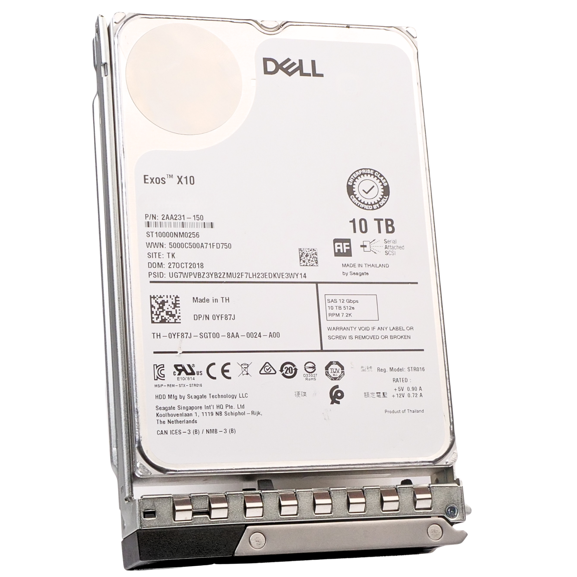 Dell G14 0YF87J 10TB 7.2K RPM SAS 12Gb/s 512e 256MB 3.5in Refurbished HDD