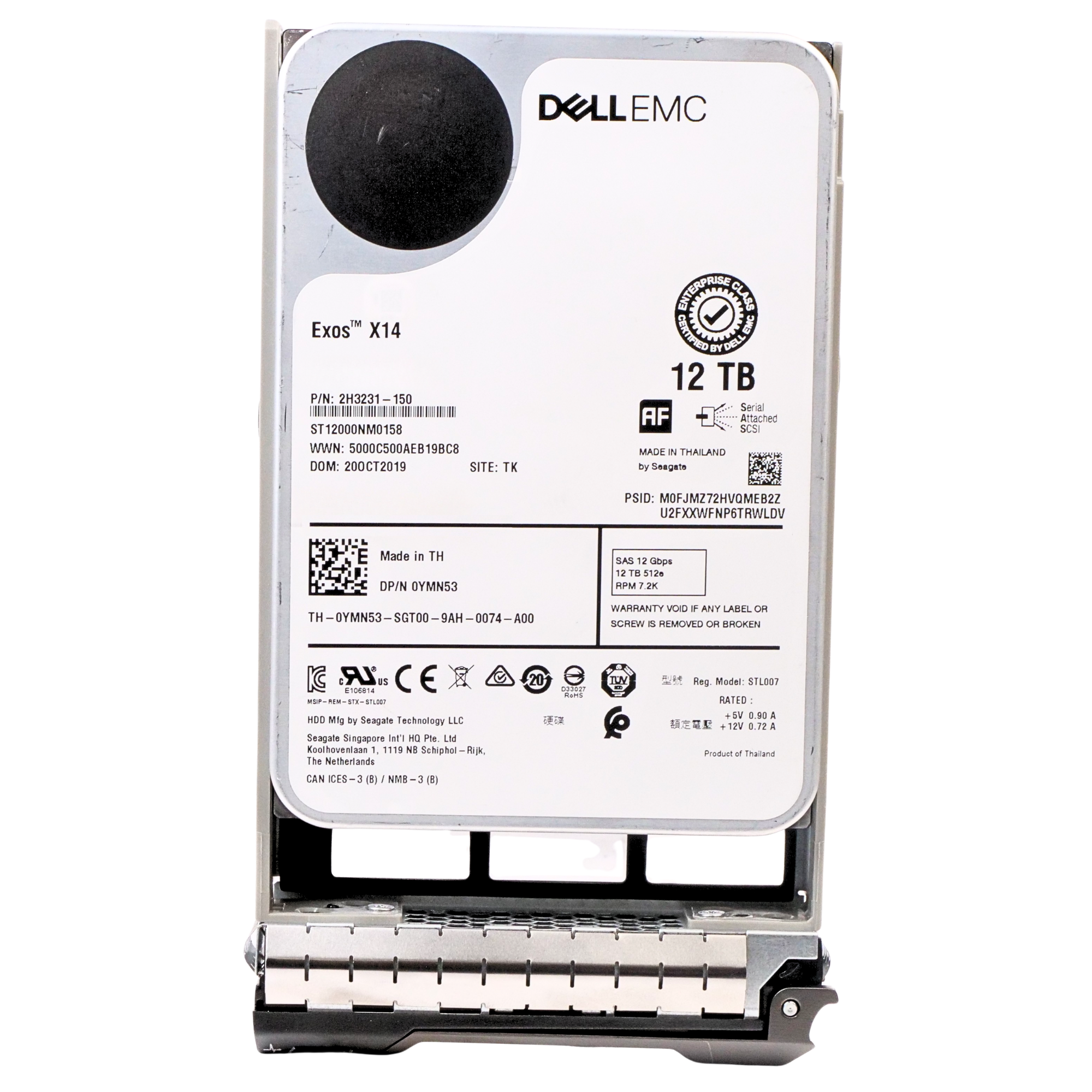 Dell G13 0YMN53 12TB 7.2K RPM SAS 12Gb/s 512e 256MB 3.5in Refurbished HDD