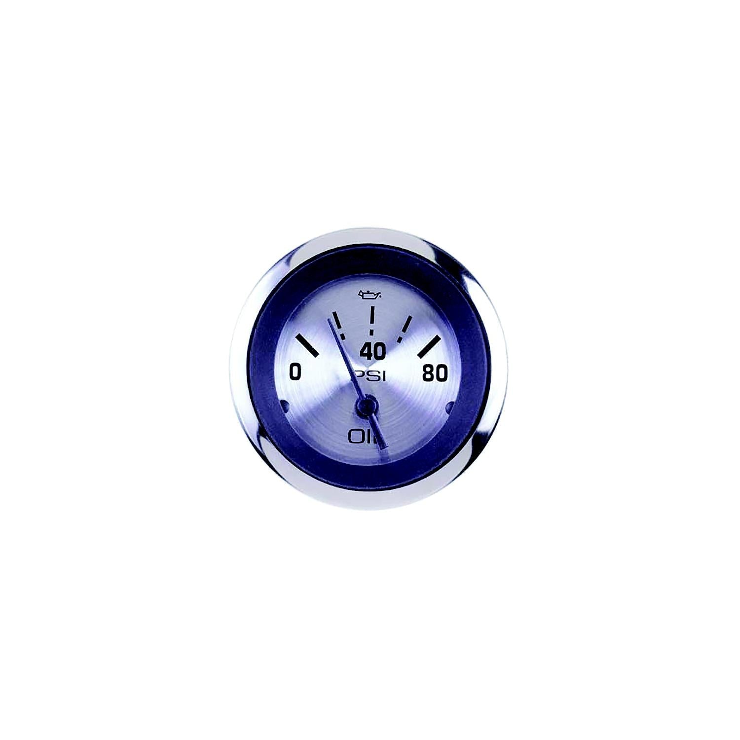 Sierra 63479P Sterling Series 2" Oil Pressure Gauge, SS Electric, 0-80 PSI Dial Range, Requires "C" Sender Code