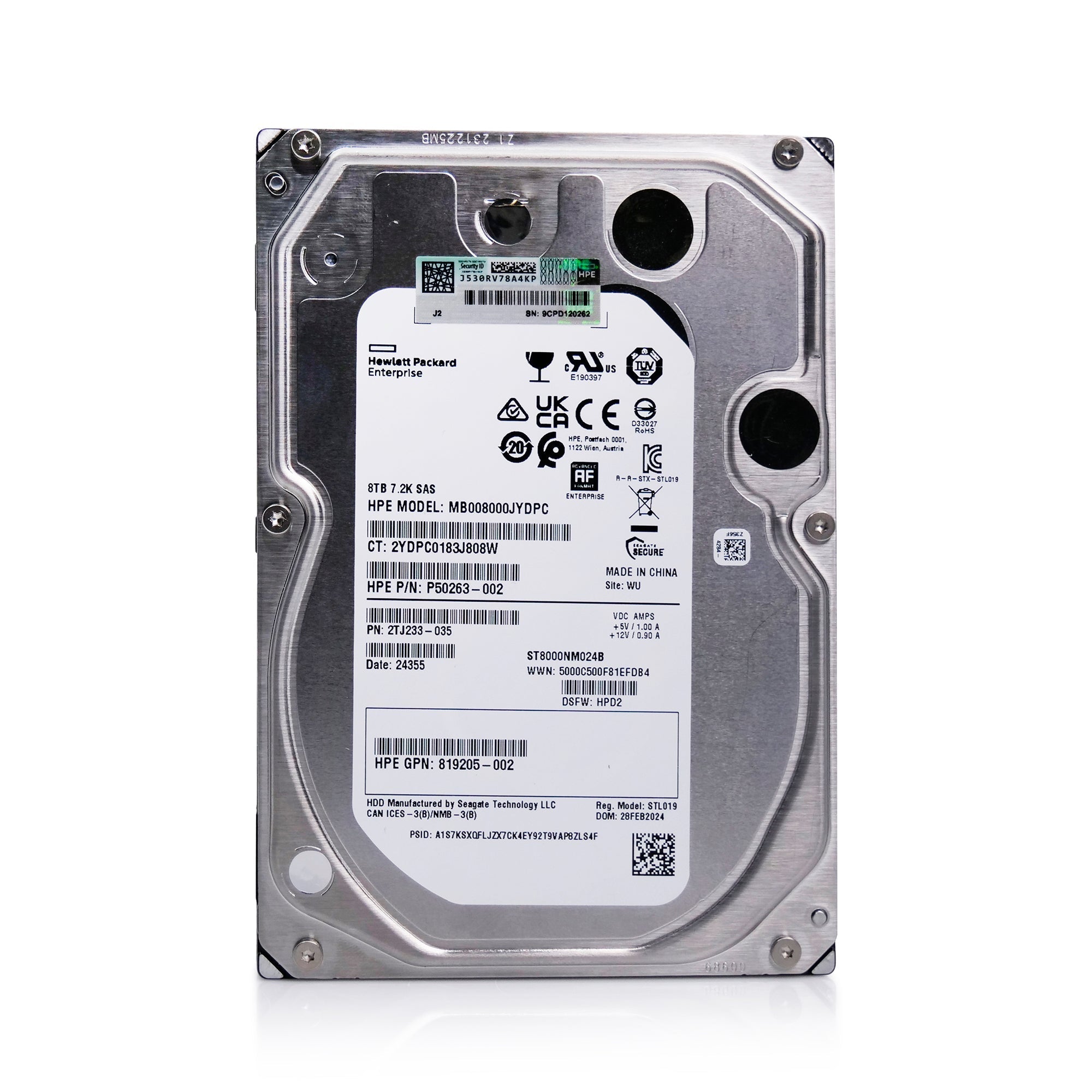 HP/Seagate 7E10 ST8000NM024B 8TB 7.2K RPM SAS 12Gb/s 512e 3.5in Refurbished HDD