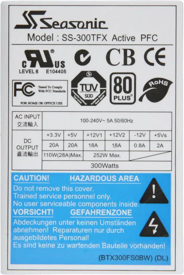 Alt view image 4 of 6 - SeaSonic SS-300TFX 300 W TFX12V 80 PLUS Certified Active PFC Power Supply - OEM