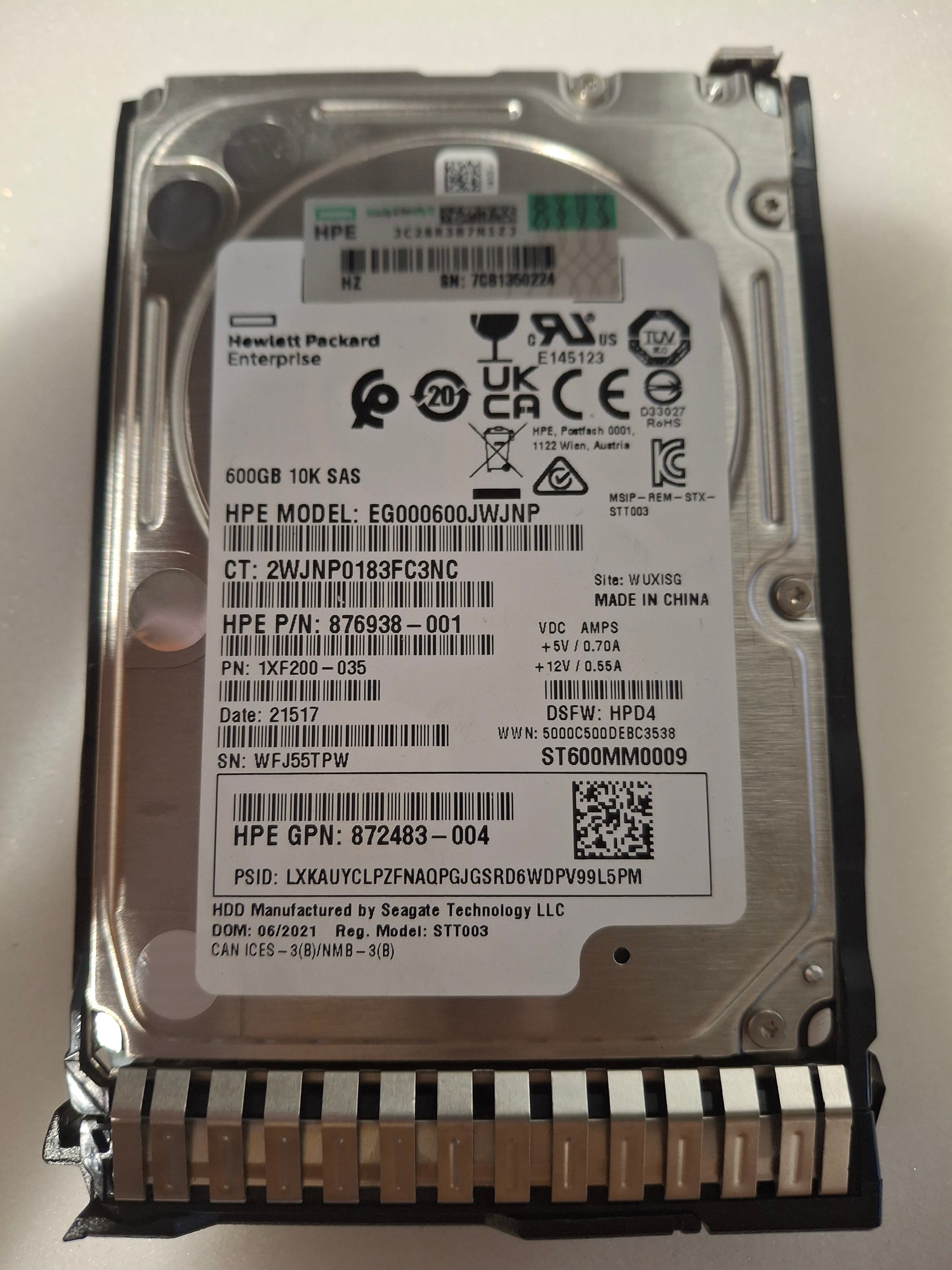 HPE 876936-001 - 600GB 10K SAS HDD Label Detail | Alo Tech Solutions