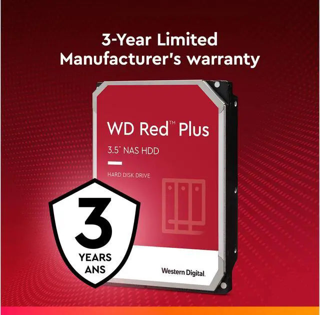 WD Red Plus 14TB NAS Hard Disk Drive - 7200 RPM Class SATA 6Gb/s, CMR, 512MB Cache, 3.5 Inch - WD140EFGX
