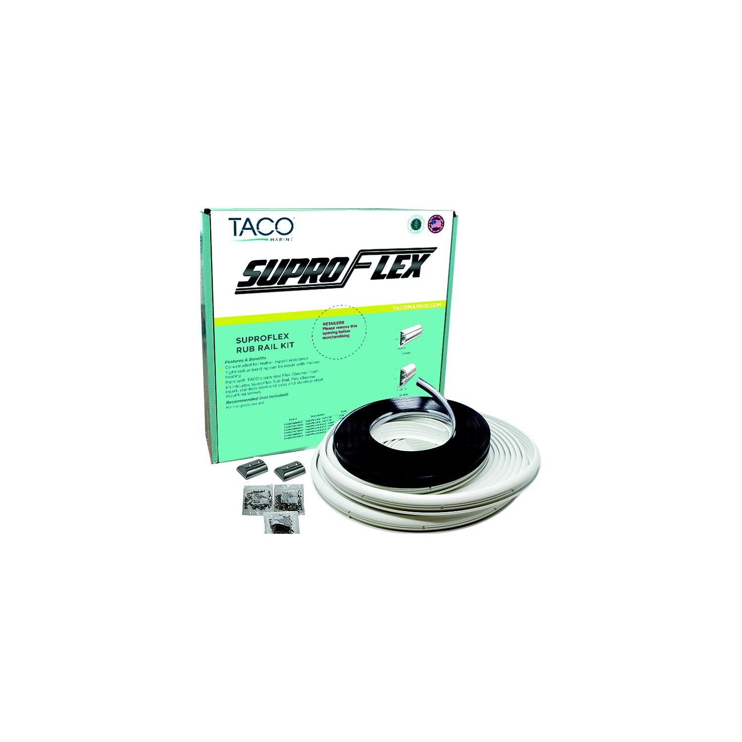 Taco Metals V11-9991WWK60-2 SuproFlex Rub Rail Kit, 1-5/8" x 7/8" Small, White, with Vinyl Overlay Insert