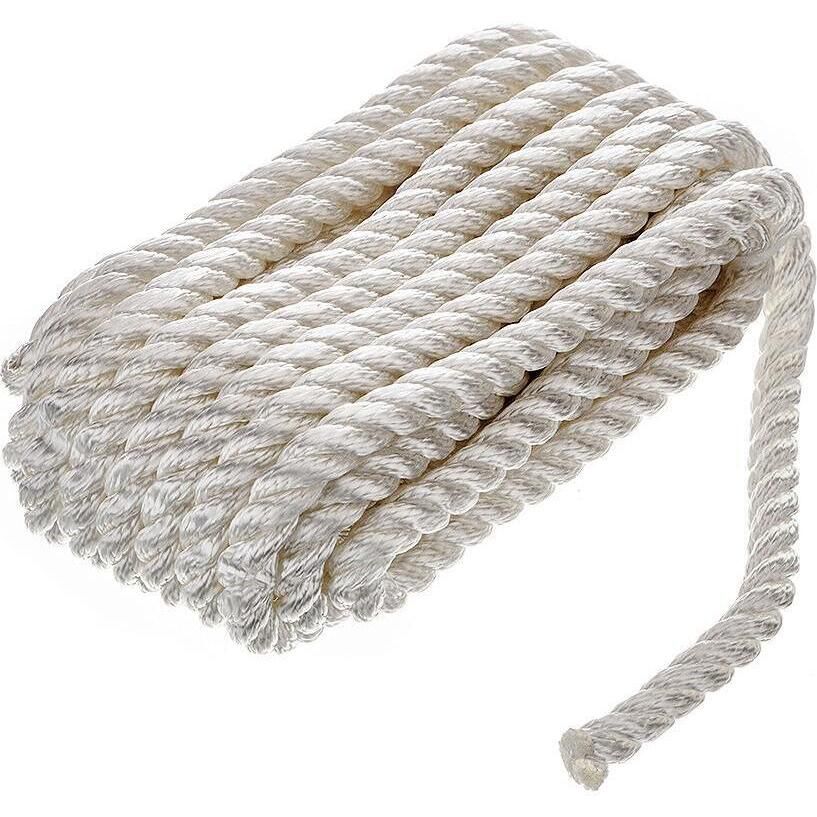 Seachoice 42581 3-Strand Twisted Nylon Dock Line, 1/2" x 30', White