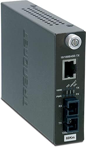 TRENDnet Intelligent 10/100Base-TX to 100Base-FX Single Mode SC Fiber Media Converter (60Km /37.3 Miles, Auto-Negotiation, RJ-45 Port, Fiber to Ethernet Converter,Lifetime Protection, TFC-110S60i
