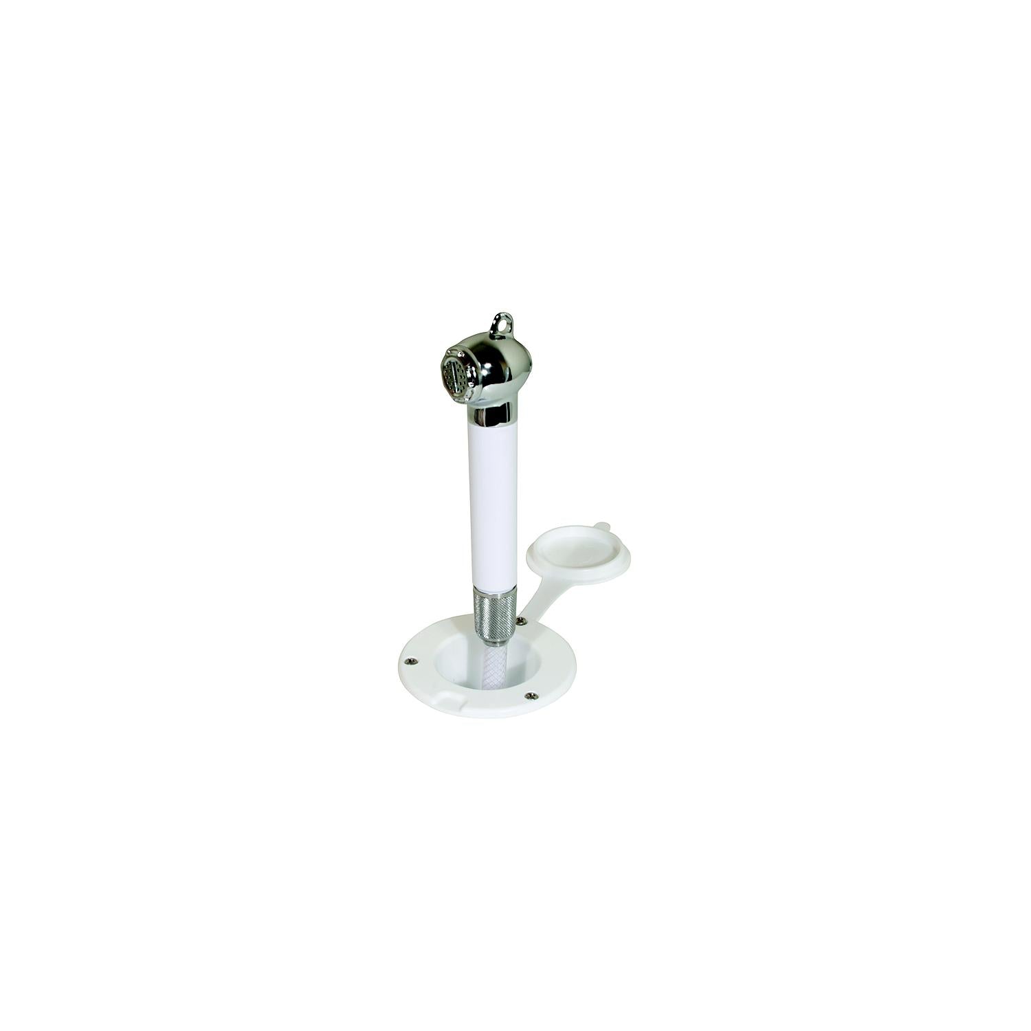 Scandvik 10298 Recessed Transom Shower White w/ 13' Nylon Hose, Horizontal Mount Only