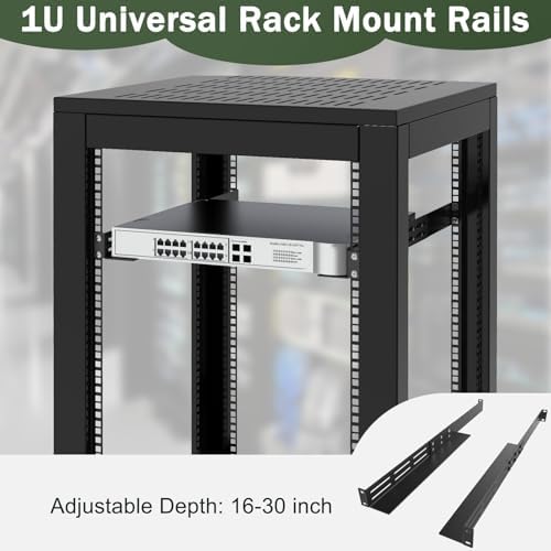 1U Universal Rack Mount Rails 4-Post Server Rack Shelf Rail 16"-30" Adjustable Depth Server Rack Rail Compatible with APC, HP, IBM, DELL, Compag Cabinet & Rack|B0FSS558FD