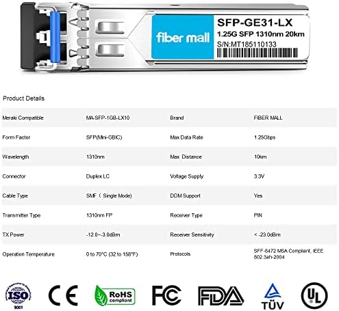 1G SFP SX for Cisco LC-SX-MMD GLC-SX-MM SFP-GE-S Ubiquiti unifi UF-MM-1G Netgear AGM731F D-Link DEM-311GT ZTE SFP-GE-M500 Extreme MGBIC-LC01 1000BASE-SX SFP 850nm 550m DOM Transceiver Module…|B0899NTT14