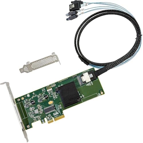 SAS HBA Card Compatible with LSI 9211-4I IT Mode PCIe SATA Expansion Card, SAS Expander Support, 4-Port 6Gb/s, PCIe 2.0, with SFF-8087 to 4X SATA Cables for NAS ZFS TrueNAS unRAID|B0FYWZMVL1