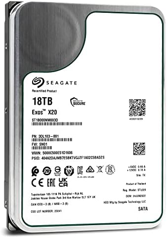 Seagate Exos X20 18TB 7200 RPM 512e SATA 6Gb/s 3.5" Enterprise Hard Drive - ST18000NM003D (Renewed