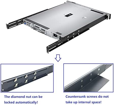 JINGCHENGMEI 1U Universal 4-Post Rack Mount Server Shelf Rails for Dell Compaq HP IBM APC - 16-33 Inches Adjustable Depth-110 lbs Capacity (16-33" Rails)|B0BJYZK269
