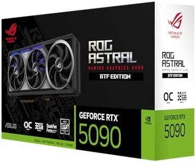 ASUS ROG Astral GeForce RTX™ 5090 OC Edition Gaming Graphics Card (PCIe® 5.0, 32GB GDDR7, HDMI®/DP 2.1, 3.8-Slot, 4-Fan Design, Axial-tech Fans, Patented Vapor Chamber, Phase-Change GPU Thermal pad)|B0DS2WQZ2M