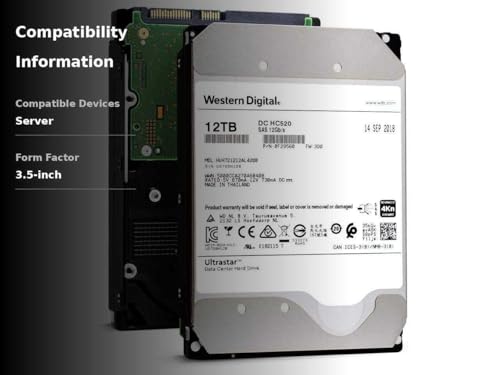 HGST WD Ultrastar DC HC520 HUH721212AL4200 12TB HDD 7200 RPM SAS 12Gb/s Interface 4Kn ISE 3.5-Inch Helium Data Center Enterprise Internal Hard Disk Drive, Model: 0F29560
