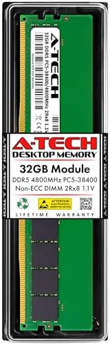 A-Tech 32GB DDR5 4800MHz PC5-38400 CL40 UDIMM 2Rx8 Dual Rank 1.1V Non-ECC Unbuffered DIMM 288-Pin Desktop PC/Computer RAM Memory Upgrade Module|B0B17JW787