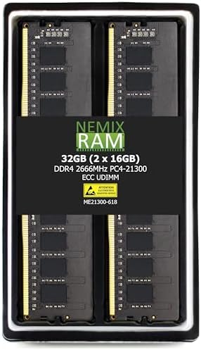 NEMIX RAM 64GB (2X32GB DDR4 2666MHZ PC4-21300 2Rx8 1.2V CL19 288-PIN ECC Unbuffered UDIMM Memory KIT Compatible with Dell Precision 3930 Rack Workstation