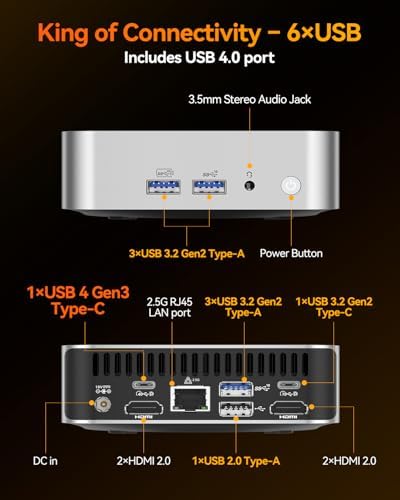 GEEKOM A8 Mini PC with AMD Ryzen 7 8745HS (Beats 6800H), 16GB DDR5 RAM (Upgradable, Not LPDDR) 1TB NVMe SSD, Windows 11 Pro Desktop Computer for Home&Business, USB4, SD Slot, 8K | WiFi 6E, 2.5G LAN|B0F5VY7B9S